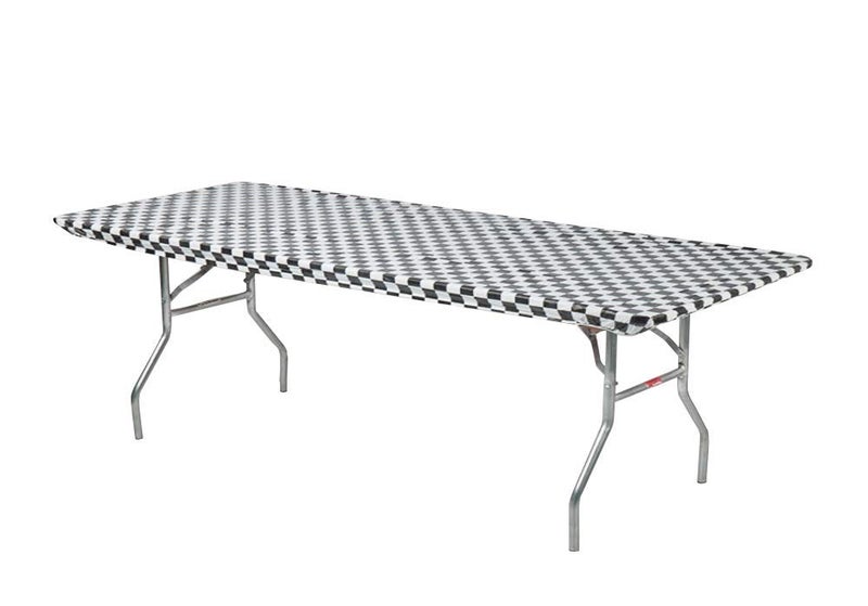 Kwik-Covers 6' Rectangle Plastic Table Covers 30" x 72", Bundle of 5 (Black & White Check) - Image 1